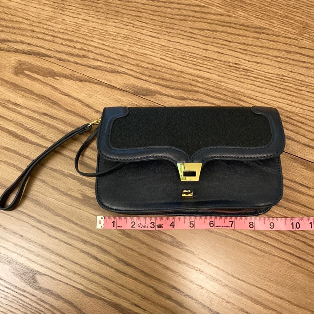 The Limited black & blue clutch with gold clasp and mirror
